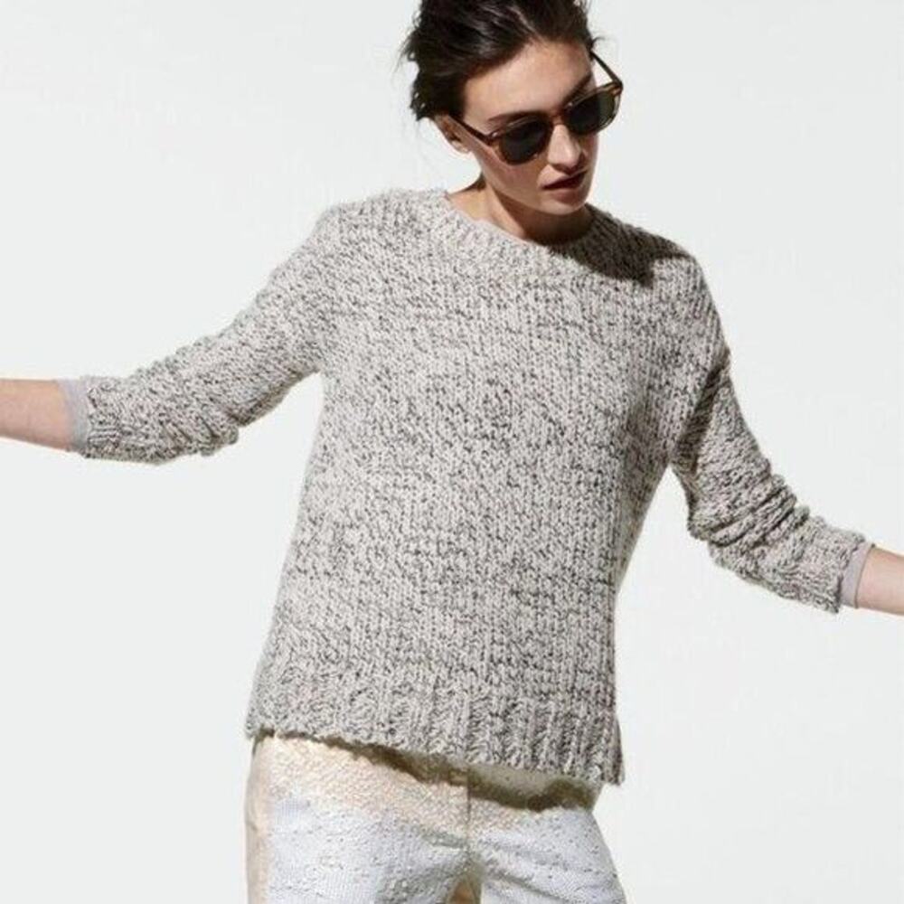 J. Crew Relaxed Fit Alpaca Chunky Cable Knit Long Sleeve Sweater M White Grey
